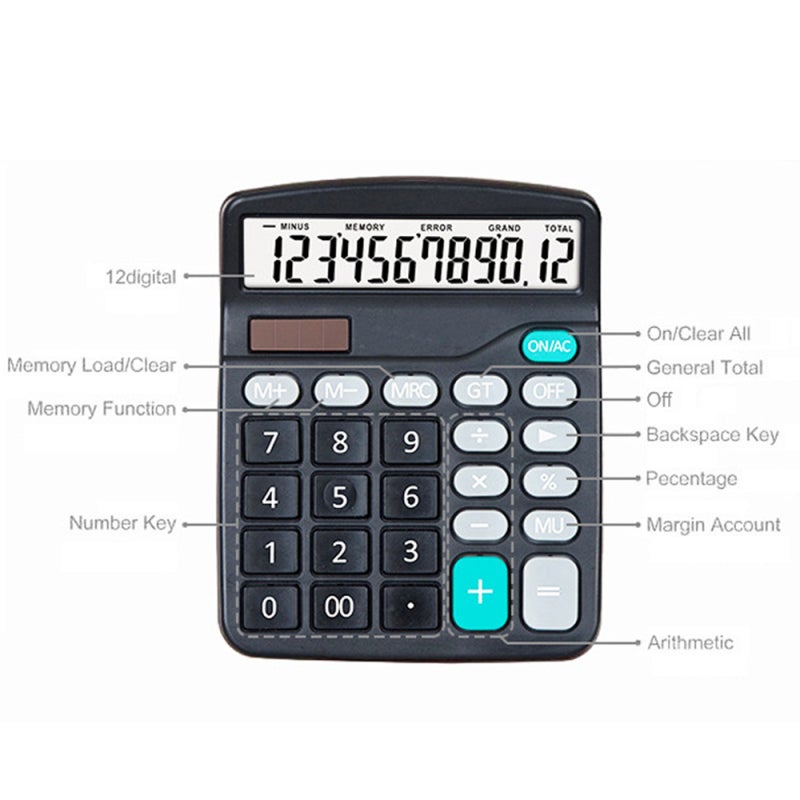 837B Desktop Electronic Calculator Standard Function Basic Counter with 12-Digits Large LCD Display Big Buttons Dual Powers Solar Batterys Powered for Home Office Business School - Image 4