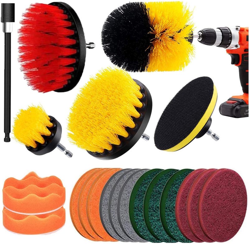 20-Piece Electric Drill Brush Suit Scrubbing Pad And Sponge Electric Floor Brush With Extended Long Attachment Cleaning Grouting - Image 2