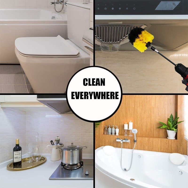 20-Piece Electric Drill Brush Suit Scrubbing Pad And Sponge Electric Floor Brush With Extended Long Attachment Cleaning Grouting - Image 3