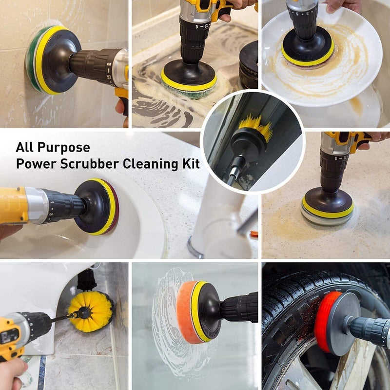 20-Piece Electric Drill Brush Suit Scrubbing Pad And Sponge Electric Floor Brush With Extended Long Attachment Cleaning Grouting - Image 4