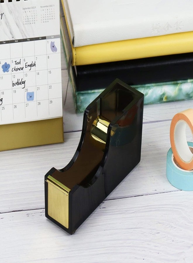 MultiBey Black & Gold Tape Dispenser with 1 Tape Refills, Acrylic Tape Dispenser Desk Stylish Tape Holder 1'' Core, Black and Gold Office Supplies and Accessories for School Home Office - Image 2