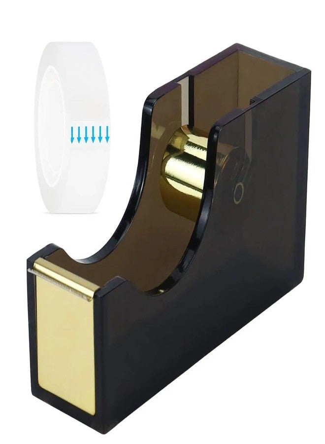MultiBey Black & Gold Tape Dispenser with 1 Tape Refills, Acrylic Tape Dispenser Desk Stylish Tape Holder 1'' Core, Black and Gold Office Supplies and Accessories for School Home Office - Image 1