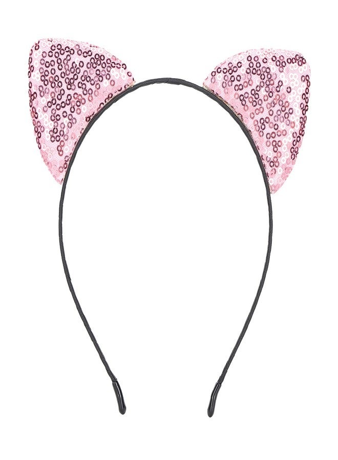 Milltrip Sequin Ear Headbands, Reversible Sequin Cat Ears Kitty Headband Pink Headband Shiny Cat Ear Hair Hoops Women's Kitty Hair Accessories(Pink) - Image 1