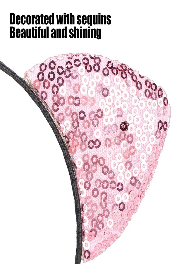 Milltrip Sequin Ear Headbands, Reversible Sequin Cat Ears Kitty Headband Pink Headband Shiny Cat Ear Hair Hoops Women's Kitty Hair Accessories(Pink) - Image 2