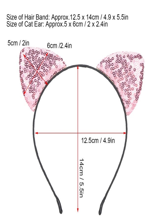 Milltrip Sequin Ear Headbands, Reversible Sequin Cat Ears Kitty Headband Pink Headband Shiny Cat Ear Hair Hoops Women's Kitty Hair Accessories(Pink) - Image 4