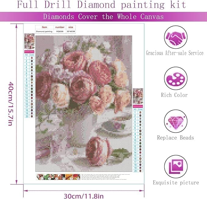 JEMICA 5D Diamond Painting Kits Flower for Adults Diamond Art of Life Diamond Painting Full Drill Crystal Rhinestone Embroidery Craft Kits for Home Wall Decor Gifts 40 * 30 CM (Flower) - Image 5