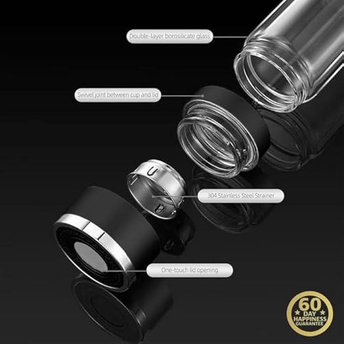 NALACAL Tea Infuser Bottle  DoubleWall Borosilicate Glass Tea Mug With Stainless Steel Filter Portable Travel Tea Tumbler With Tea Diffuser Black - Image 5