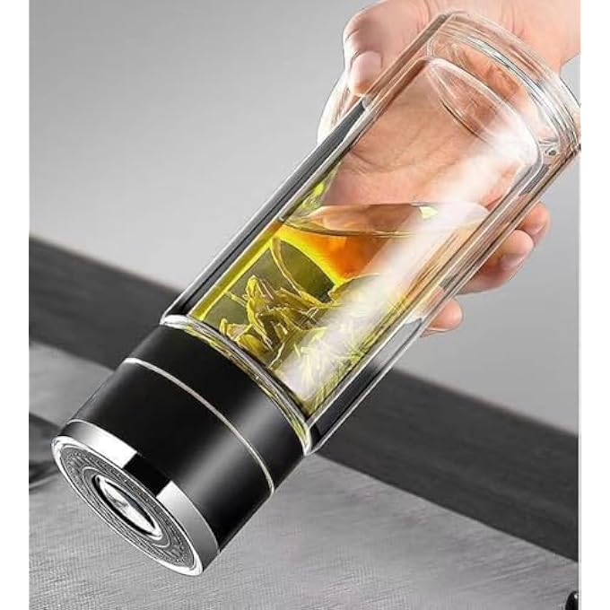 NALACAL Tea Infuser Bottle  DoubleWall Borosilicate Glass Tea Mug With Stainless Steel Filter Portable Travel Tea Tumbler With Tea Diffuser Black - Image 1