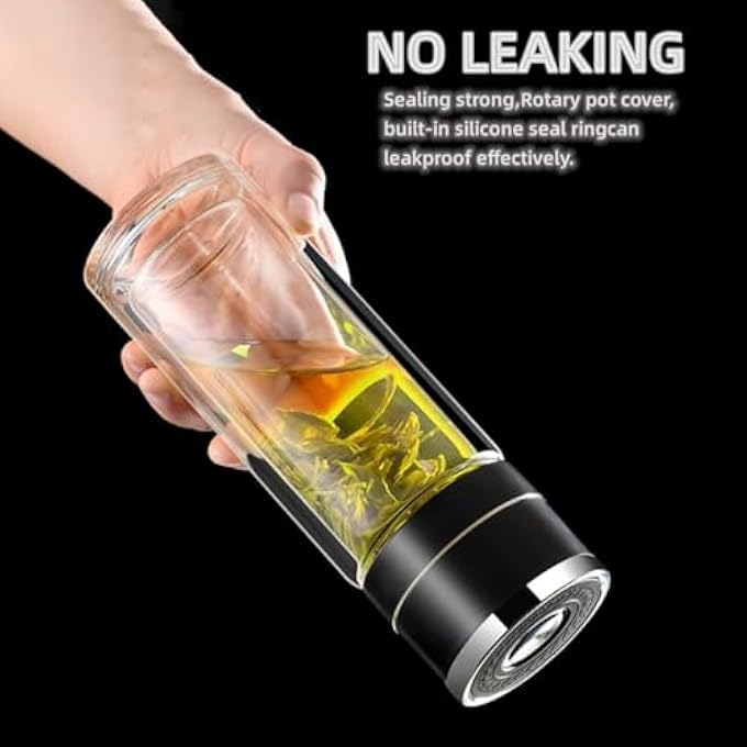 NALACAL Tea Infuser Bottle  DoubleWall Borosilicate Glass Tea Mug With Stainless Steel Filter Portable Travel Tea Tumbler With Tea Diffuser Black - Image 4