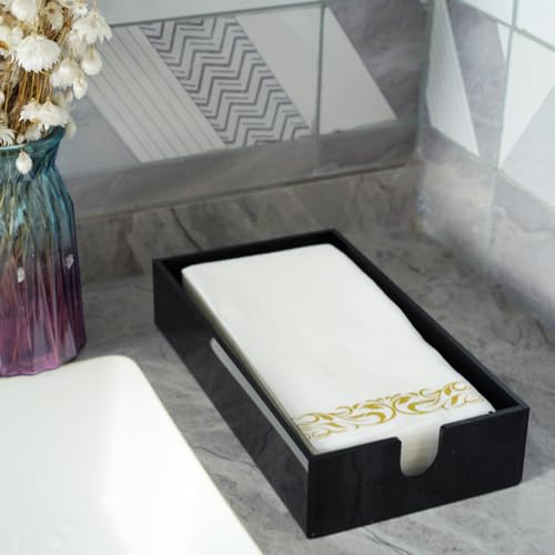 HANKOR Acrylic Napkin Holder for Bathroom, Guest Towel Holder Tray, Bathroom Disposal Paper Hand Face Towels Holder (Black) - Image 2
