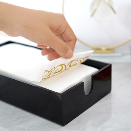 HANKOR Acrylic Napkin Holder for Bathroom, Guest Towel Holder Tray, Bathroom Disposal Paper Hand Face Towels Holder (Black) - Image 3