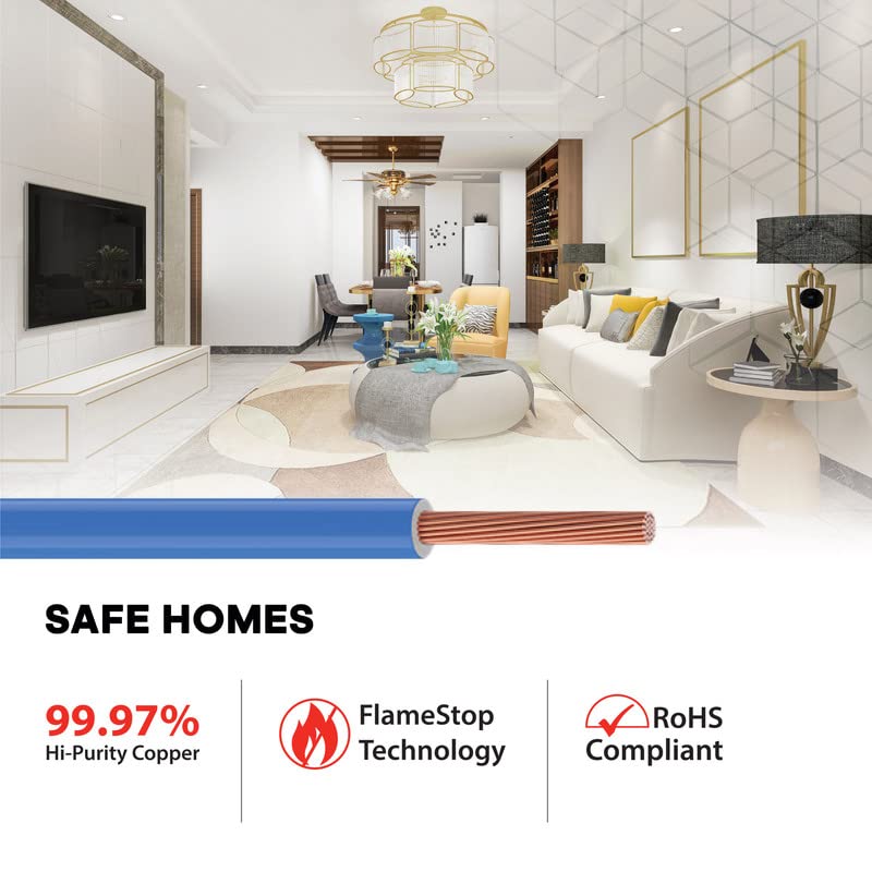 Polycab Etira 1sqmm 90M coil | Flame Retardant | 99.97% high purity copper | PVC insulated housewire [Blue] - Image 3