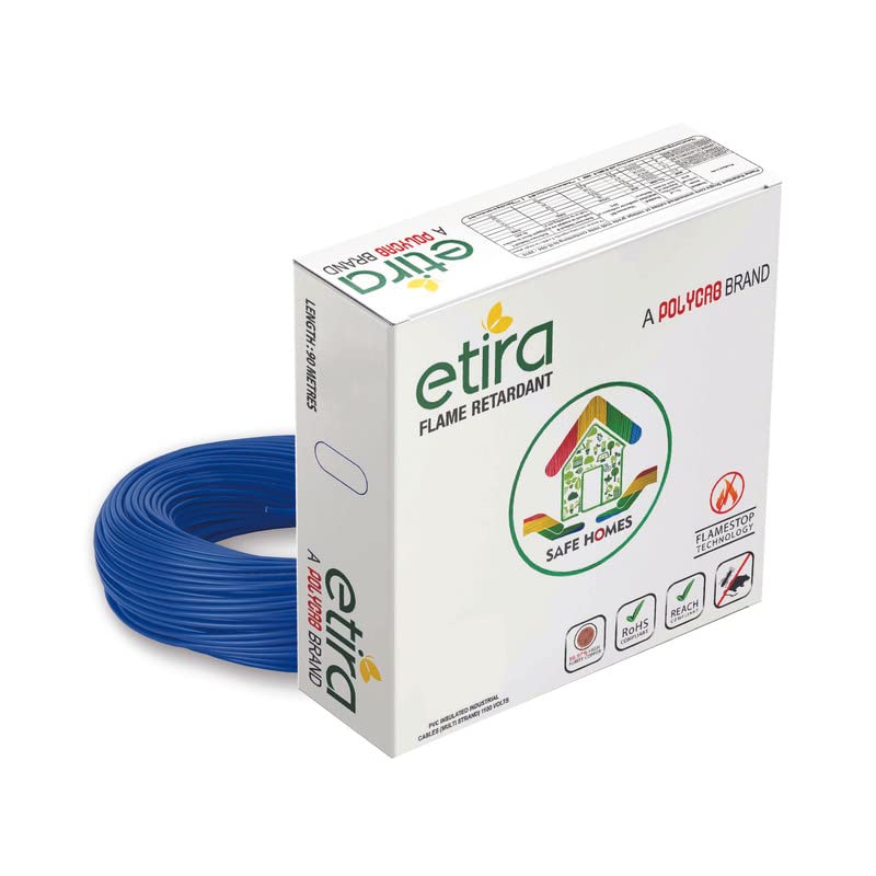 Polycab Etira 1sqmm 90M coil | Flame Retardant | 99.97% high purity copper | PVC insulated housewire [Blue] - Image 1
