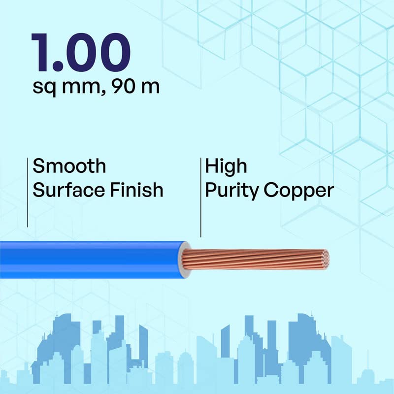 Polycab Etira 1sqmm 90M coil | Flame Retardant | 99.97% high purity copper | PVC insulated housewire [Blue] - Image 2