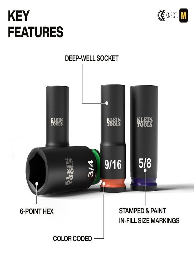 Klein Tools 65109IMPCT KNECT Deep-Well 3/8-Inch Drive Impact Socket Set, SAE, 9-Piece Tool Set with Impact Driver Adapter, Multi-Purpose Wrench Adapter, Color-Coded, MODbox Socket Organizer - Image 3