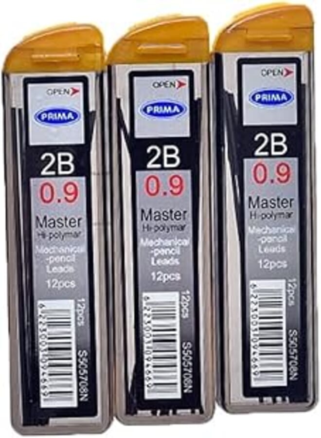 Prima 2b set of 3 packs of mechanical pencil leads 0.9 mm - black