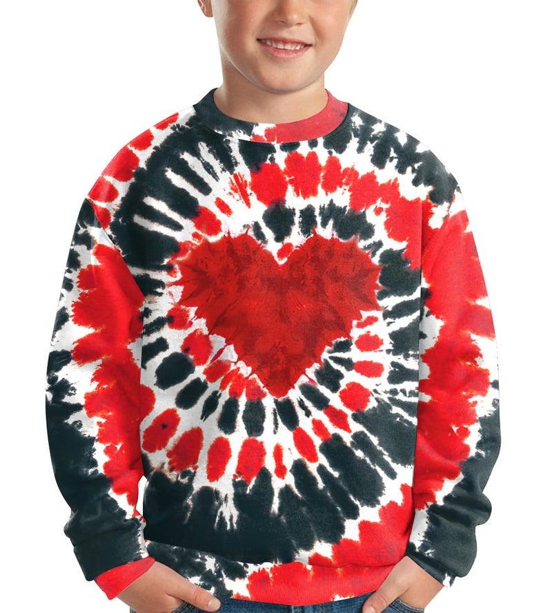 BesserBay Boys Girls Valentine's Sweet Festival Sweatshirts Red Long Sleeve Cute Heart Sweater Red Black Heart Tie Dye 7-8 Years - Image 1