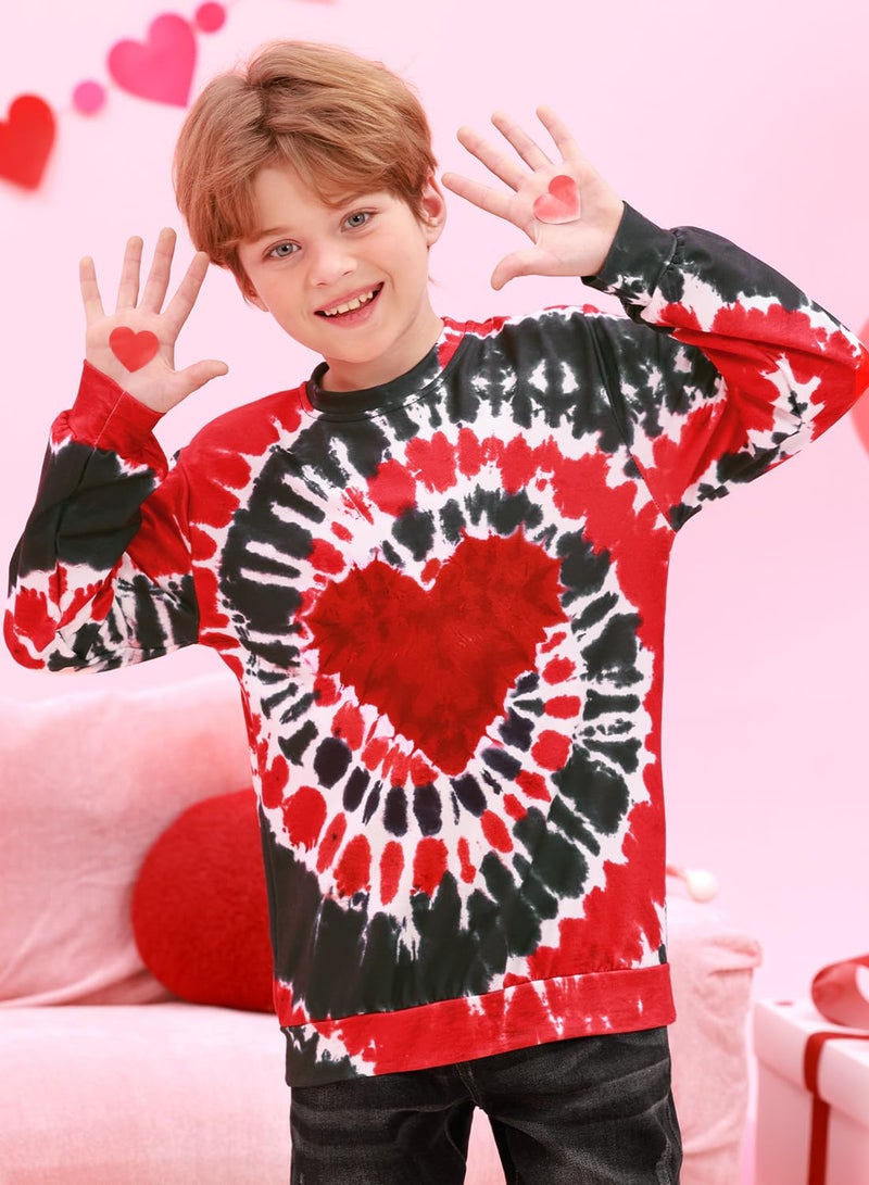 BesserBay Boys Girls Valentine's Sweet Festival Sweatshirts Red Long Sleeve Cute Heart Sweater Red Black Heart Tie Dye 7-8 Years - Image 3