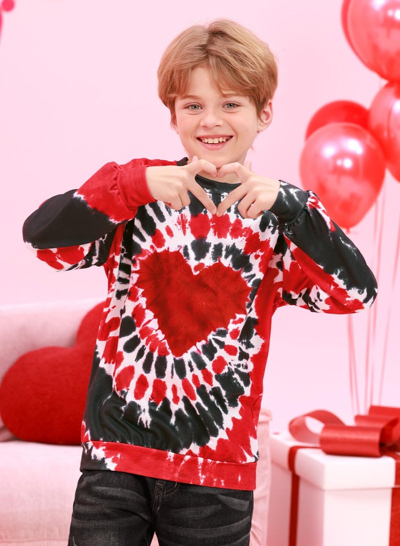 BesserBay Boys Girls Valentine's Sweet Festival Sweatshirts Red Long Sleeve Cute Heart Sweater Red Black Heart Tie Dye 7-8 Years - Image 2