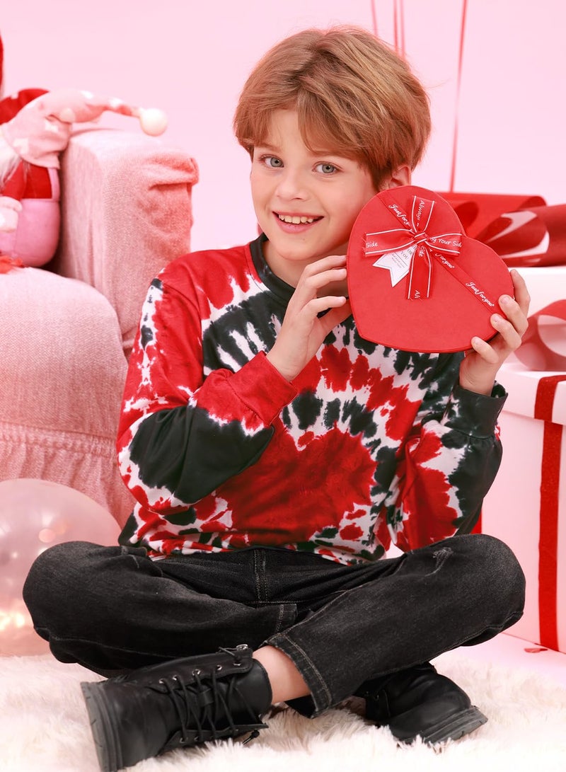 BesserBay Boys Girls Valentine's Sweet Festival Sweatshirts Red Long Sleeve Cute Heart Sweater Red Black Heart Tie Dye 7-8 Years - Image 5