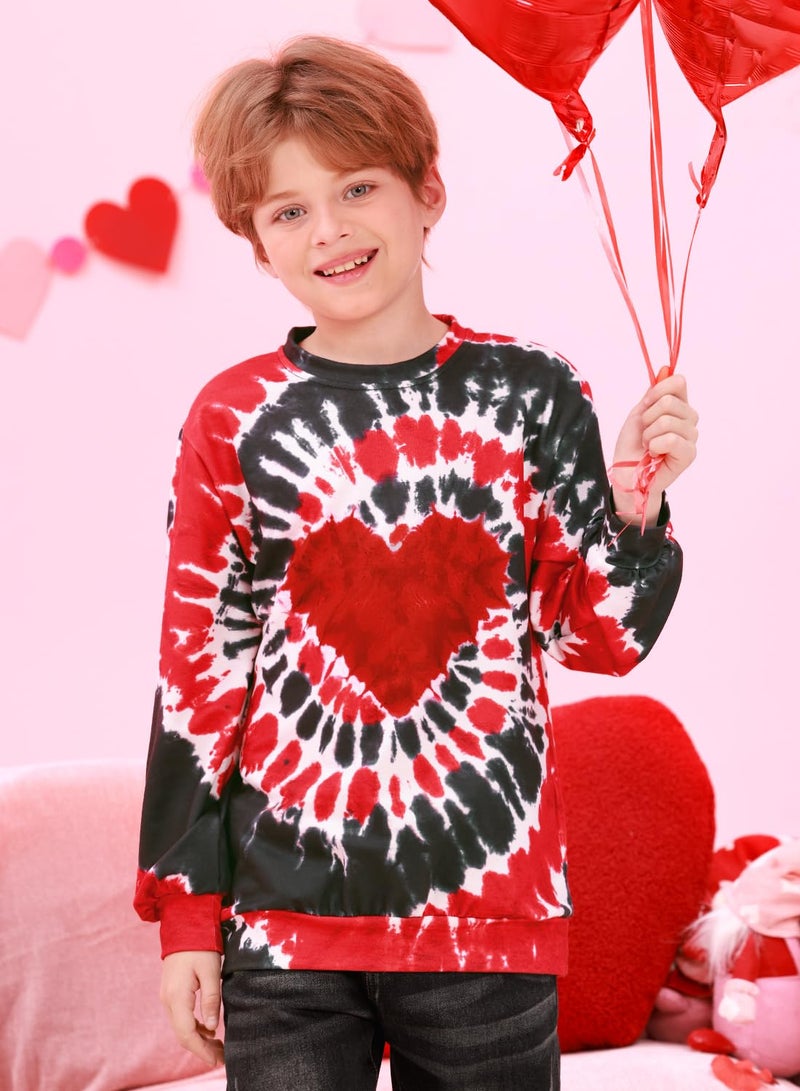 BesserBay Boys Girls Valentine's Sweet Festival Sweatshirts Red Long Sleeve Cute Heart Sweater Red Black Heart Tie Dye 7-8 Years - Image 4