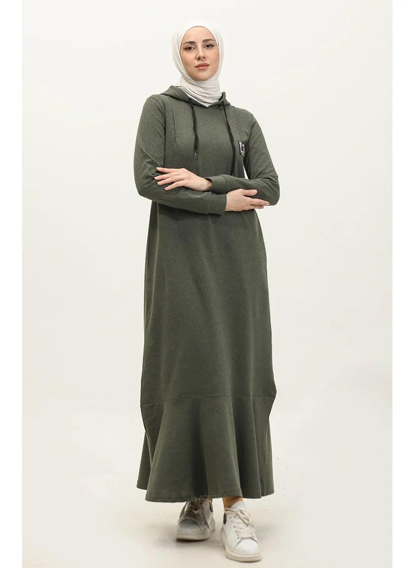 Sefa Merve Two Yarn Hooded Sports Dress 3019-03 Khaki