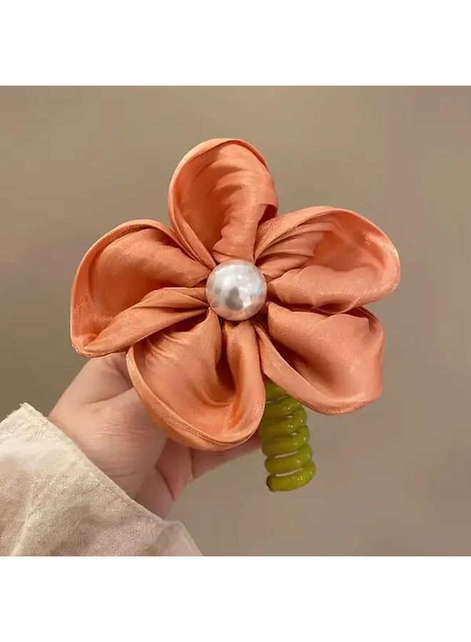 ربطة شعر وردية حمراء مع زهور حلزونية، إكسسوار شعر ناعم من البلاستيك للنساء والمراهقات - Image 3