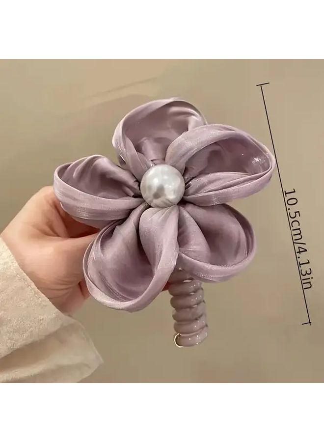 ربطة شعر وردية حمراء مع زهور حلزونية، إكسسوار شعر ناعم من البلاستيك للنساء والمراهقات - Image 4