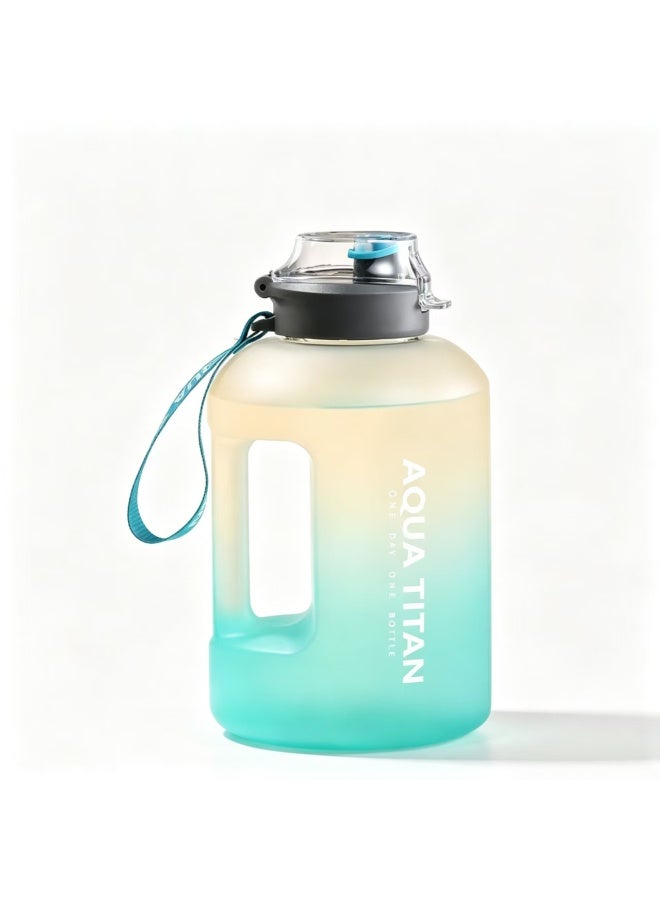 1.7L Frosted Plastic Water Bottle with Handle & Lanyard, Orange-Blue Gradient, Leakproof Dual-Drinking Lid - Image 1
