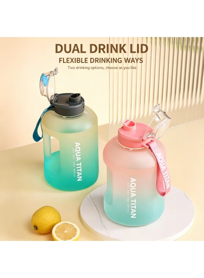 1.7L Frosted Plastic Water Bottle with Handle & Lanyard, Orange-Blue Gradient, Leakproof Dual-Drinking Lid - Image 4