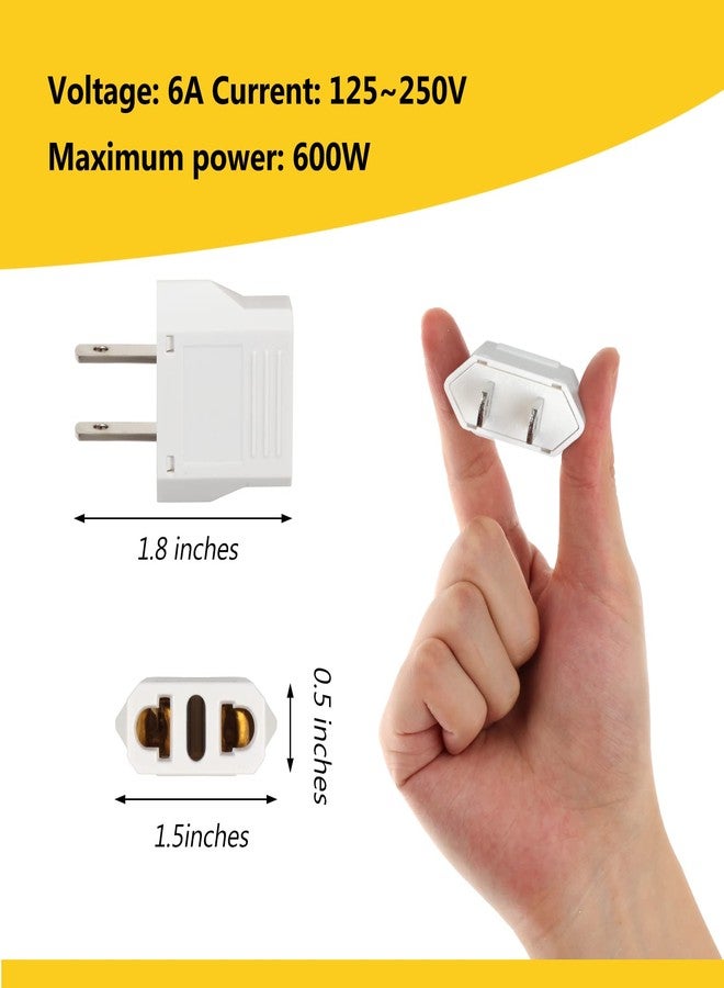 Romeda 6 Pack Travel Adapter: European to US Outlet Plug Adapter (White) - Image 2