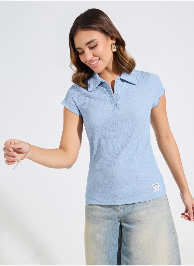 Styli - Regular Fit Textured Polo T-Shirt with Cap Sleeves - Image 1