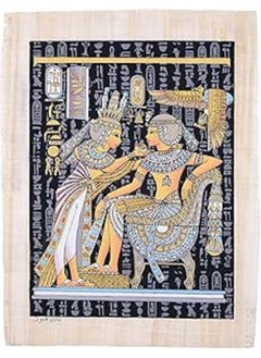 Ancient Egyptian papyrus 30 x 40cm of King Tutankhamun & Queen Ankhesenamun - Queen Ankhesenamun Anointing her Husband with Lotus Oils Glow in the dark made in Egypt with Authentic papyrus Leaves
