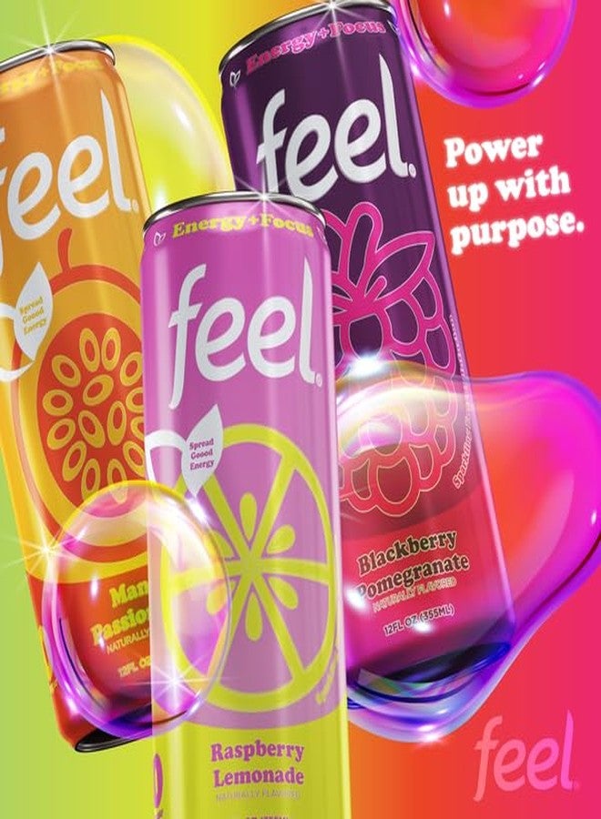 FEEL Variety Pack - Zero Sugar Natural Energy Drink - Mixed Fruit Flavors, 140mg Plant-Based Caffeine + L-Theanine for Focus, Clean Label, Vitamin C, Vegan, Non-GMO, 12 Fl Oz Cans (12-Pack) - Image 2