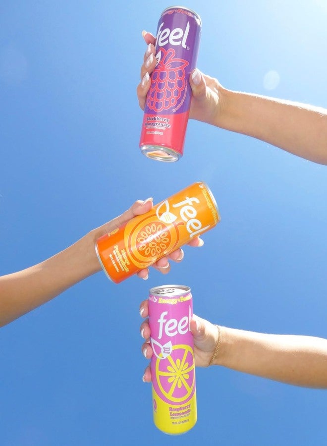 FEEL Variety Pack - Zero Sugar Natural Energy Drink - Mixed Fruit Flavors, 140mg Plant-Based Caffeine + L-Theanine for Focus, Clean Label, Vitamin C, Vegan, Non-GMO, 12 Fl Oz Cans (12-Pack) - Image 5