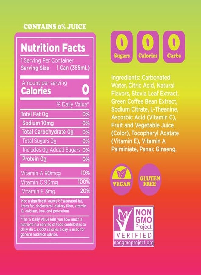 FEEL Variety Pack - Zero Sugar Natural Energy Drink - Mixed Fruit Flavors, 140mg Plant-Based Caffeine + L-Theanine for Focus, Clean Label, Vitamin C, Vegan, Non-GMO, 12 Fl Oz Cans (12-Pack) - Image 3
