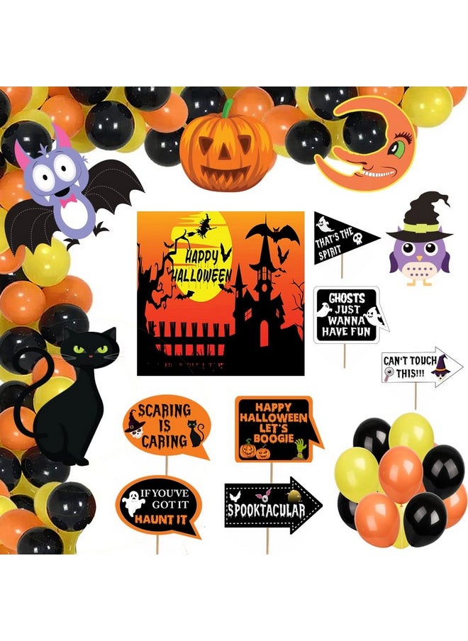 Theme My Party Theme My Party Halloween Party Supplies, Halloween Party Decorations with Happy Halloween Backdrop, Balloons Party Props and Cutouts (Decoration Kit 12)  - Image 1