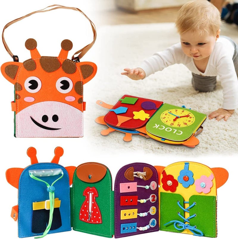 Busy Board for Toddlers 1-3, Giraffe Montessori Sensory Toy, Travel Busy Book