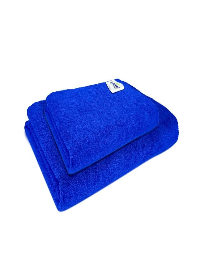 SOFTSPUN Microfiber Baby Bath & Hair Care Towel - 40 x 60 cm & 60 x 120 cm, Blue - Pack of 2 - Extra Soft Face Towels Washcloth for Newborn Babies, Toddler Shower Gift. - Image 1