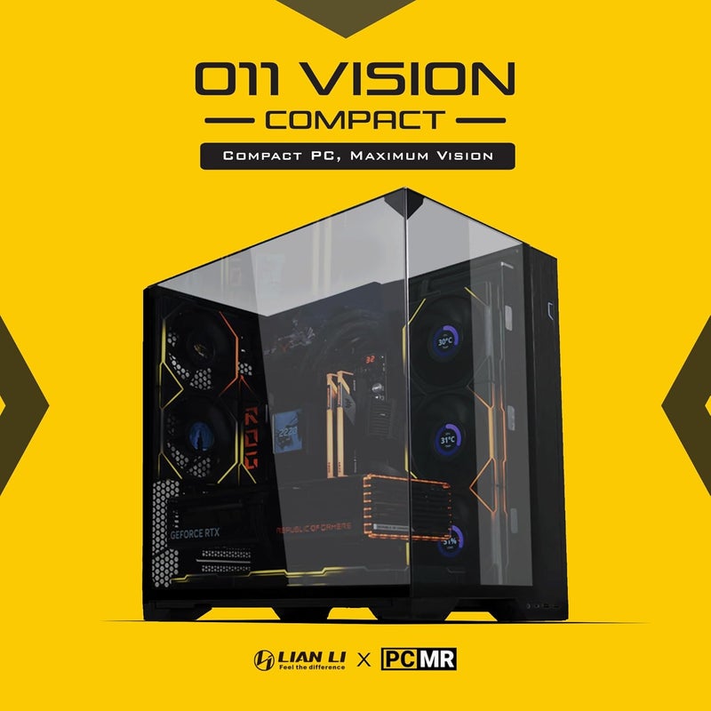 Lian Li O11 Vision Compact برج متوسط ATX علبة كمبيوتر/خزانة ألعاب - أسود | ألومنيوم وزجاج مقسى | يدعم ATX/E/Micro/Mini-ITX | حامل مضاد للترهل لوحدة معالجة الرسومات مثبت مسبقًا - Image 2