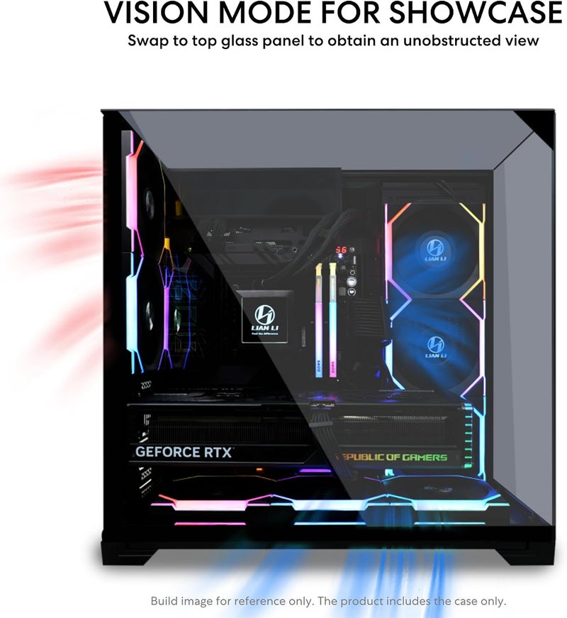 Lian Li O11 Vision Compact برج متوسط ATX علبة كمبيوتر/خزانة ألعاب - أسود | ألومنيوم وزجاج مقسى | يدعم ATX/E/Micro/Mini-ITX | حامل مضاد للترهل لوحدة معالجة الرسومات مثبت مسبقًا - Image 5