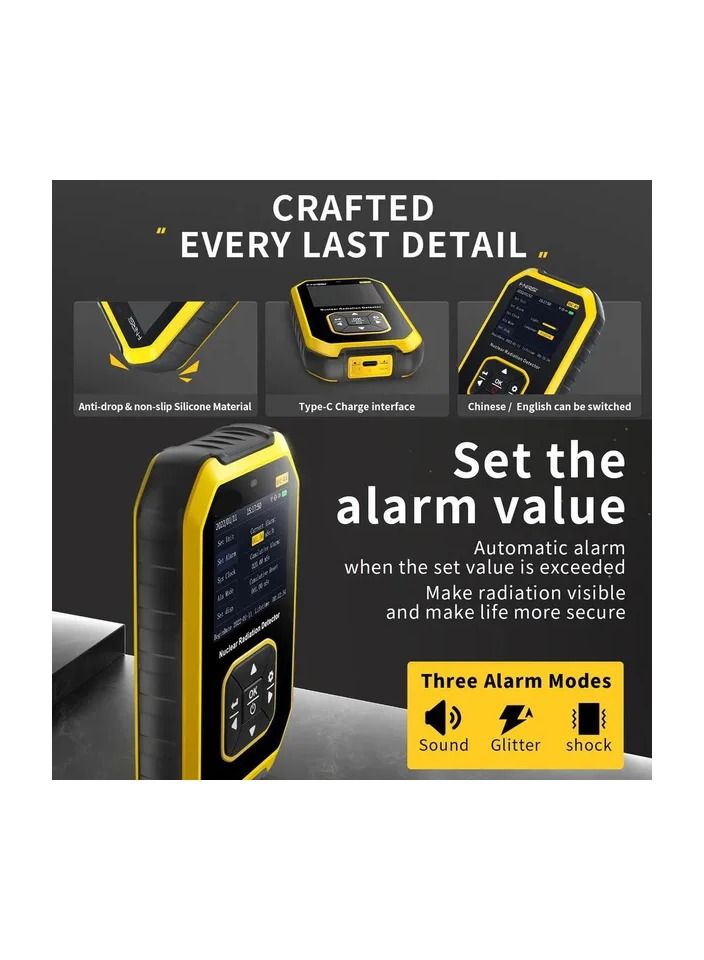 1-Piece Multifunctional Nuclear Radiation Detector,Electromagnetic Radiation Detection Device,X Rays Real Time Monitoring Machine LCD Display with Sound Light Vibrating Alarm Function  - Image 3