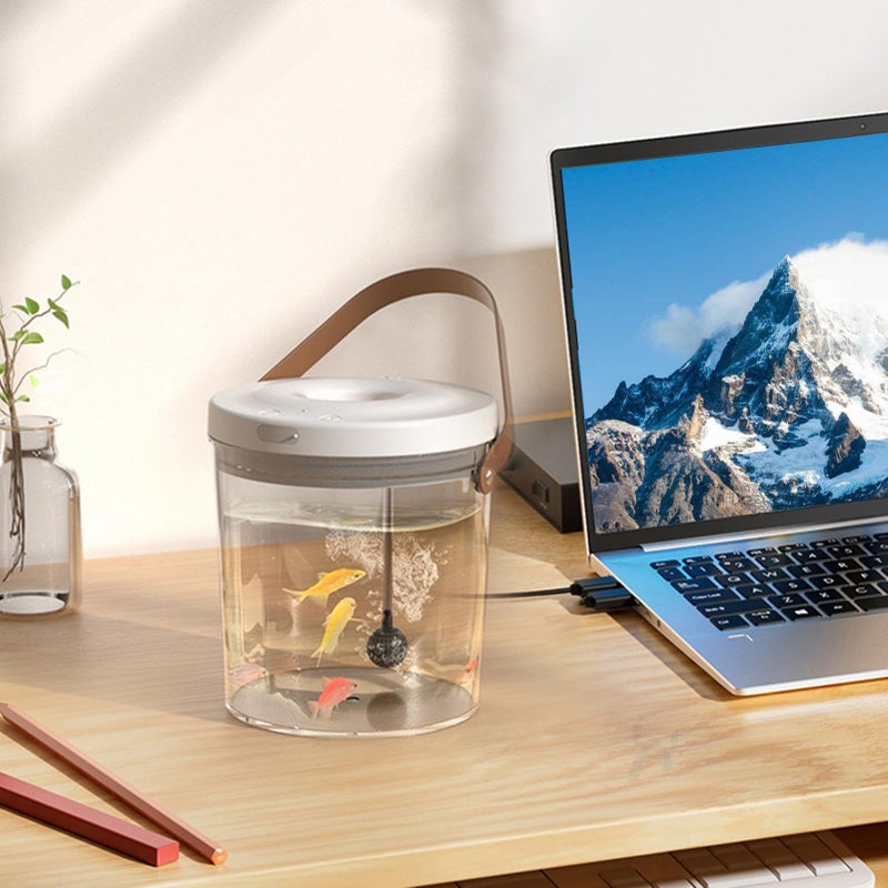 White Mini Fish Bowl Rechargeable Aquarium Quiet Circulation Tank For Kids Bait Storage - Image 4