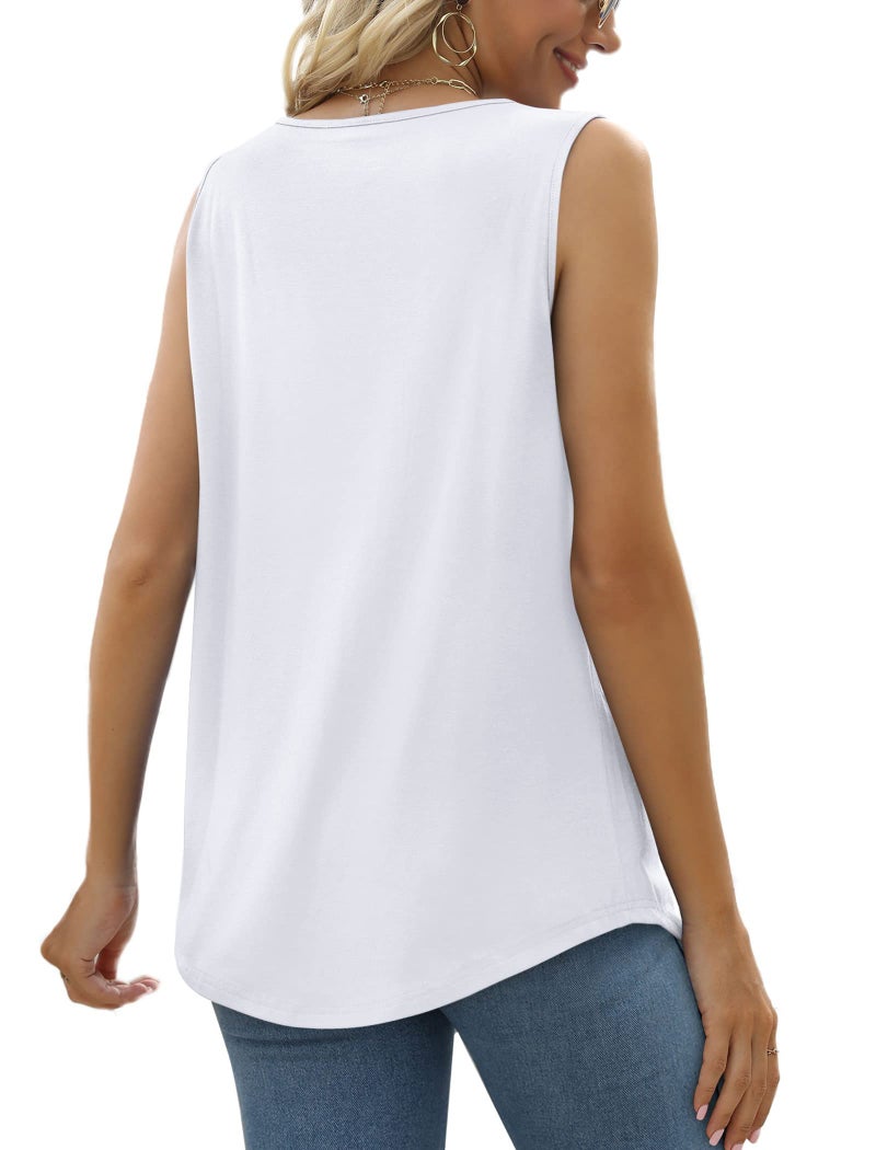 Saloogoe Womens Tops Summer Casual Long Tank Tops for Leggings Cute White Blouse Fashion 2025 XL - Image 4