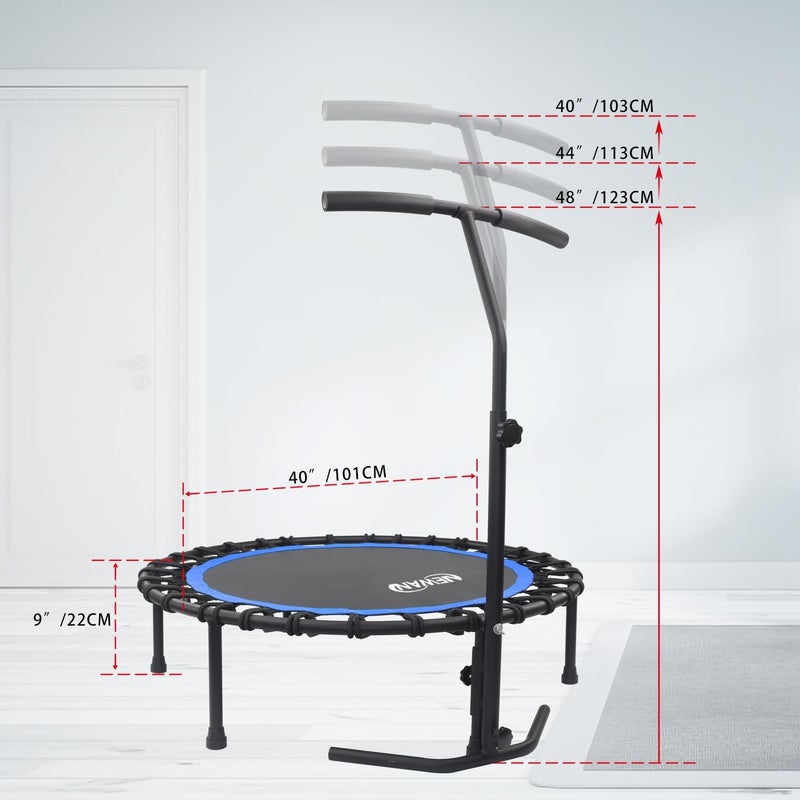 NEWAN ترامبولين مصغر صامت 40"-48" للياقة البدنية، جهاز قفز بونجي، مدرب كارديو للقفز للبالغين - الحد الأقصى 330 رطل - Image 4