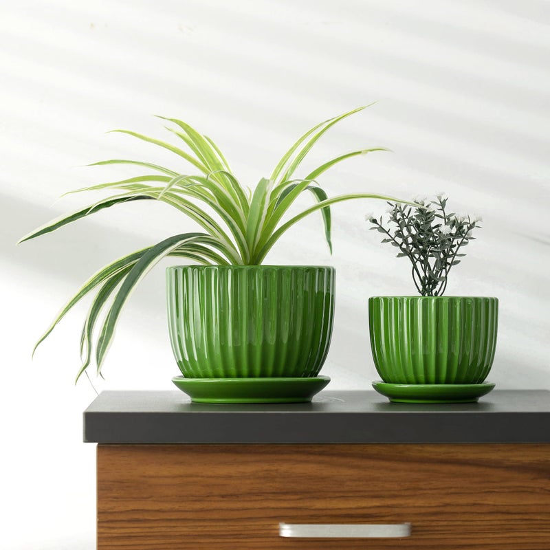 Ton Sin Ceramic Plant Pots,4"+5"+6" Inch,Green Flower Pots with Drainage Holes and Tray,Indoor Planters for Plants Pots,Home Office Decoration GIF for Plants,Succulent Pot Set of 3 - Image 5