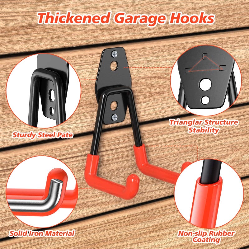MIKRUI 30 Pack Heavy Duty Garage Hooks,Solid Steel Wall Mount Hangers,with Anti-Slip Coating,for Hanging and Organising Ladder,Bike,Ropes,Broom,Garden,Yard and Power Tools - Image 3