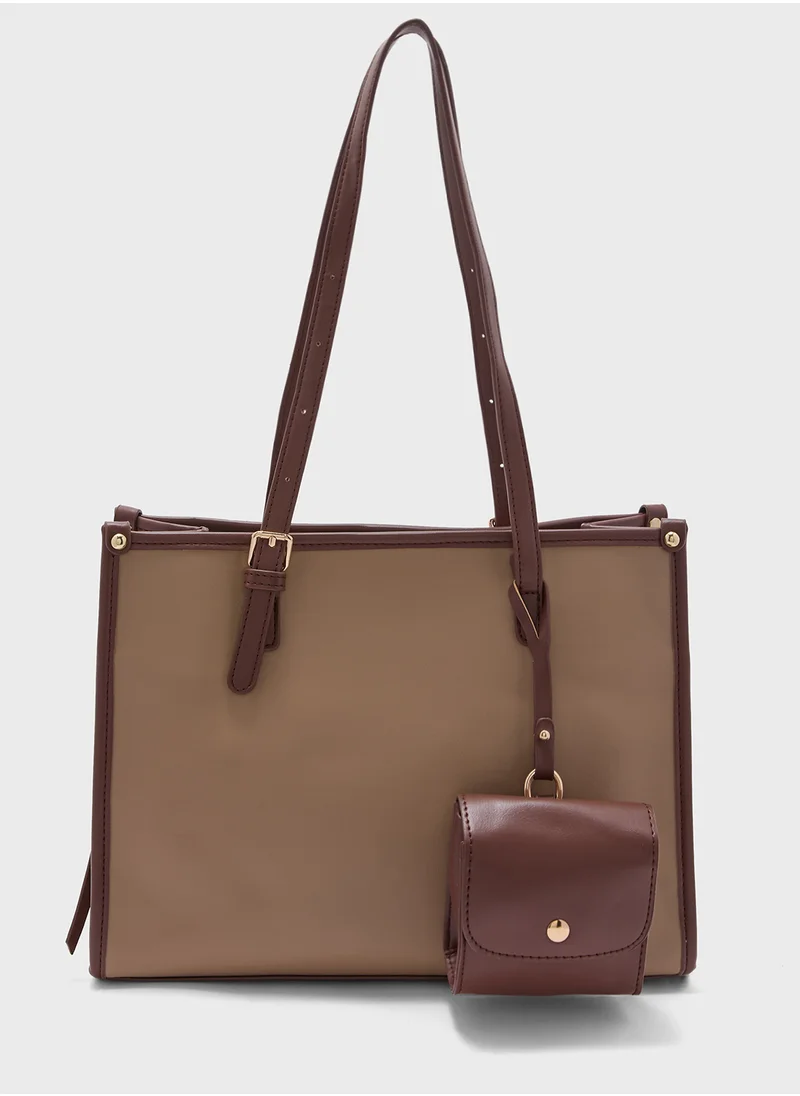 ايلا Contrast Color Tote Bag With Pouch
