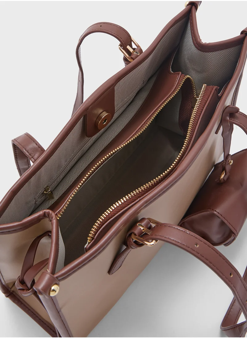 ايلا Contrast Color Tote Bag With Pouch