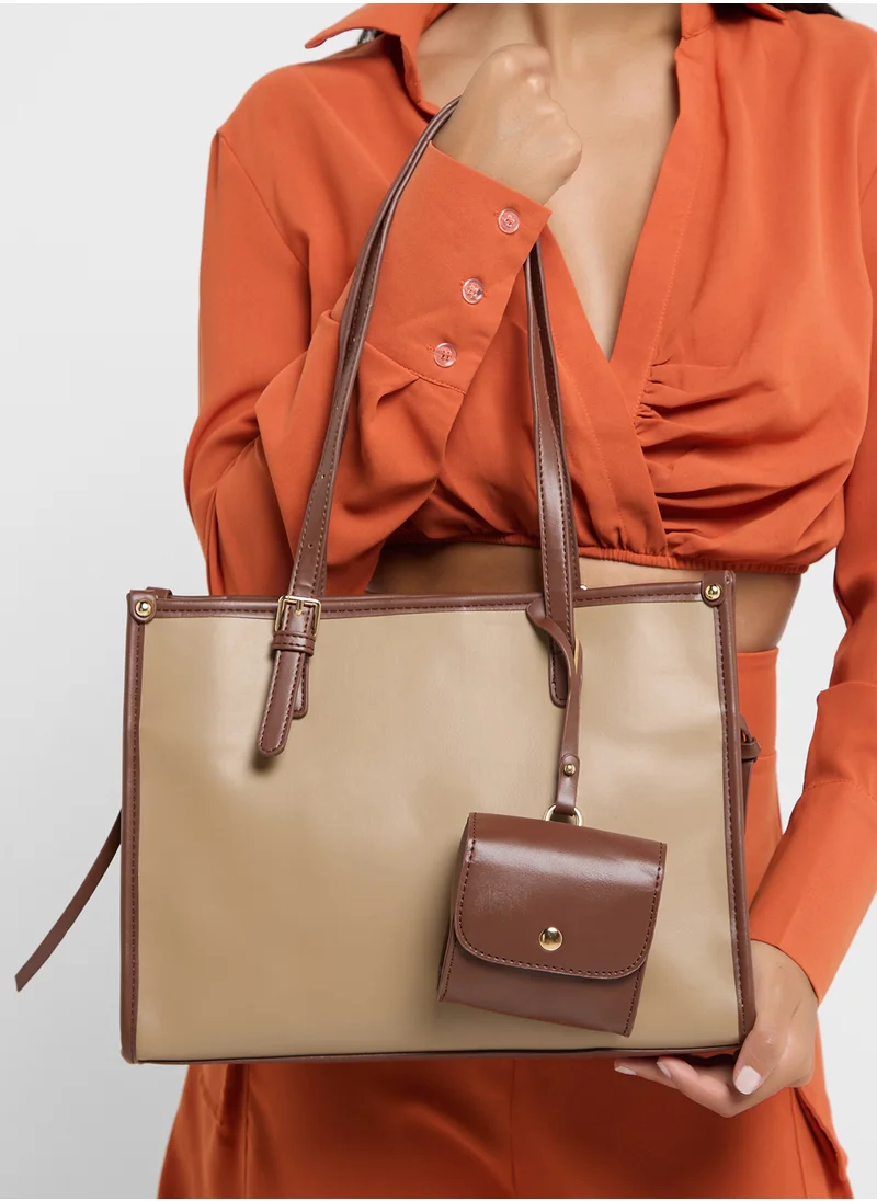 ايلا Contrast Color Tote Bag With Pouch